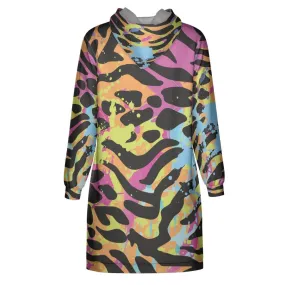 Animal Fur and Neon Splattered Paint Hoodie Dress