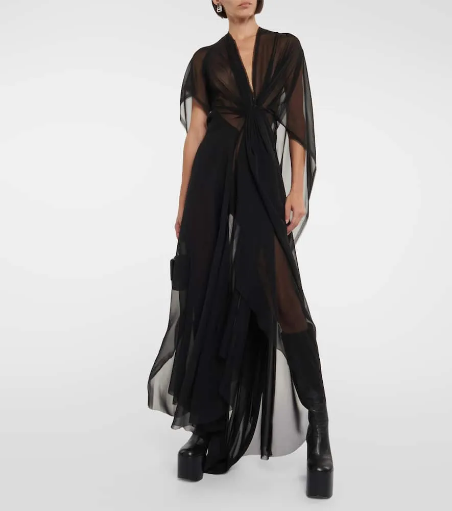 Balenciaga Gathered semi-sheer chiffon gown