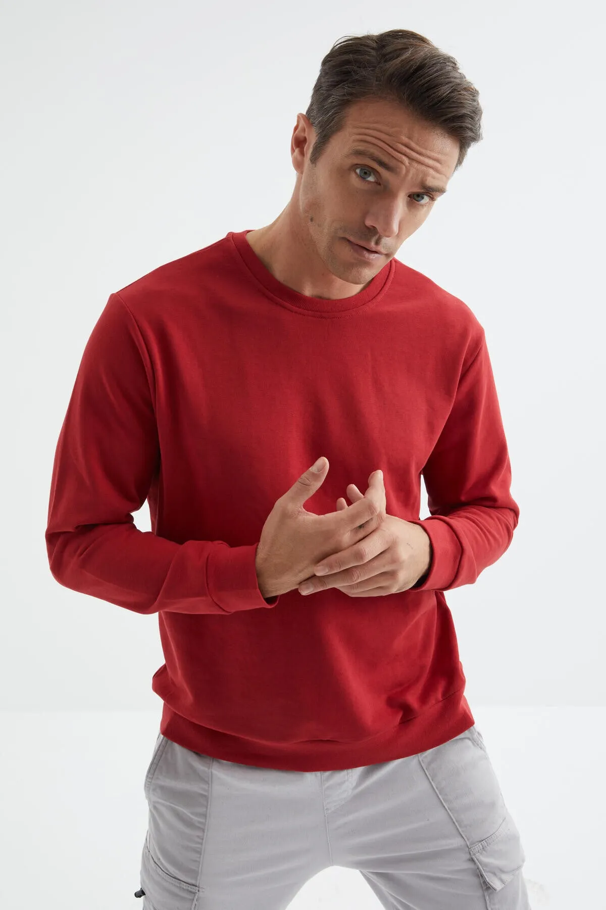 basic o yaka rahat form erkek sweatshirt - 88053