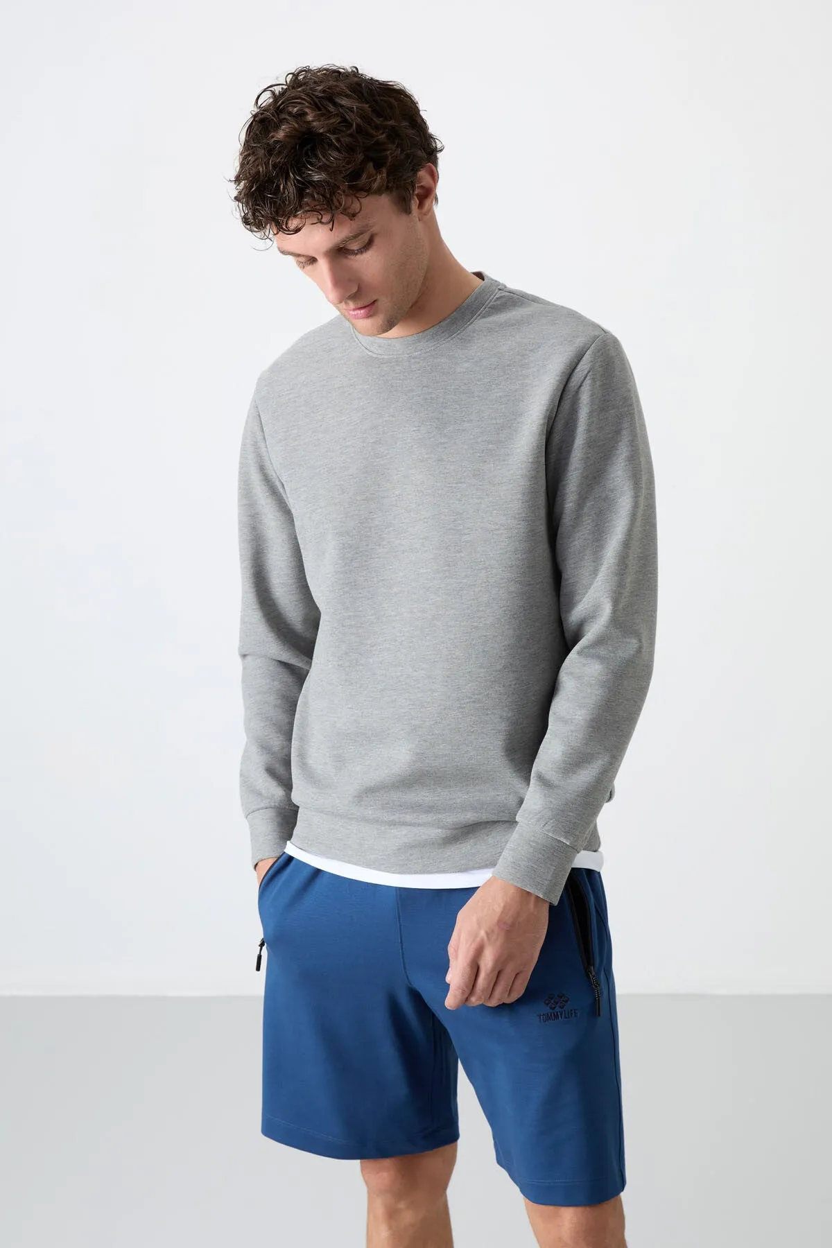 basic o yaka rahat form erkek sweatshirt - 88053