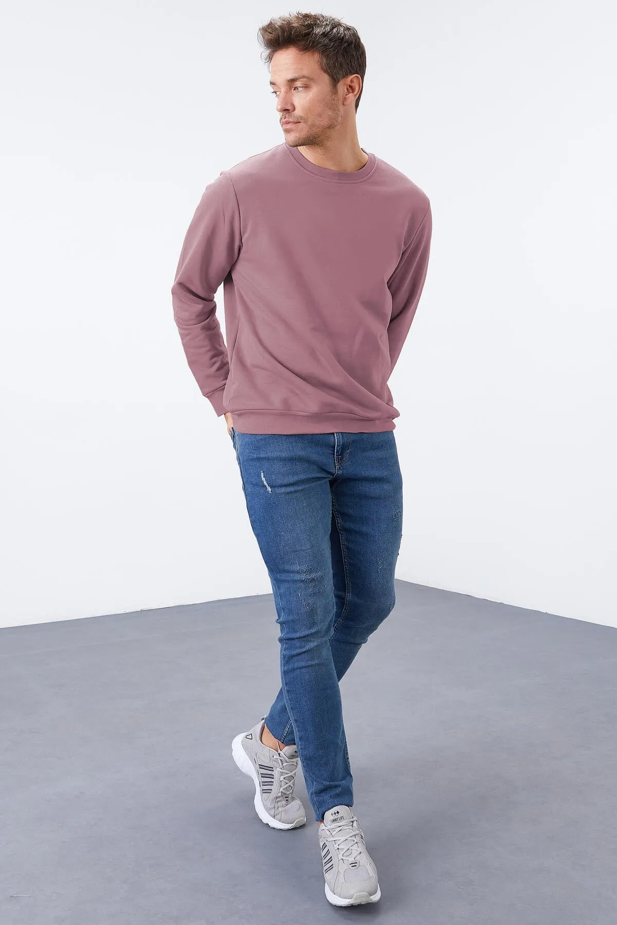 basic o yaka rahat form erkek sweatshirt - 88053