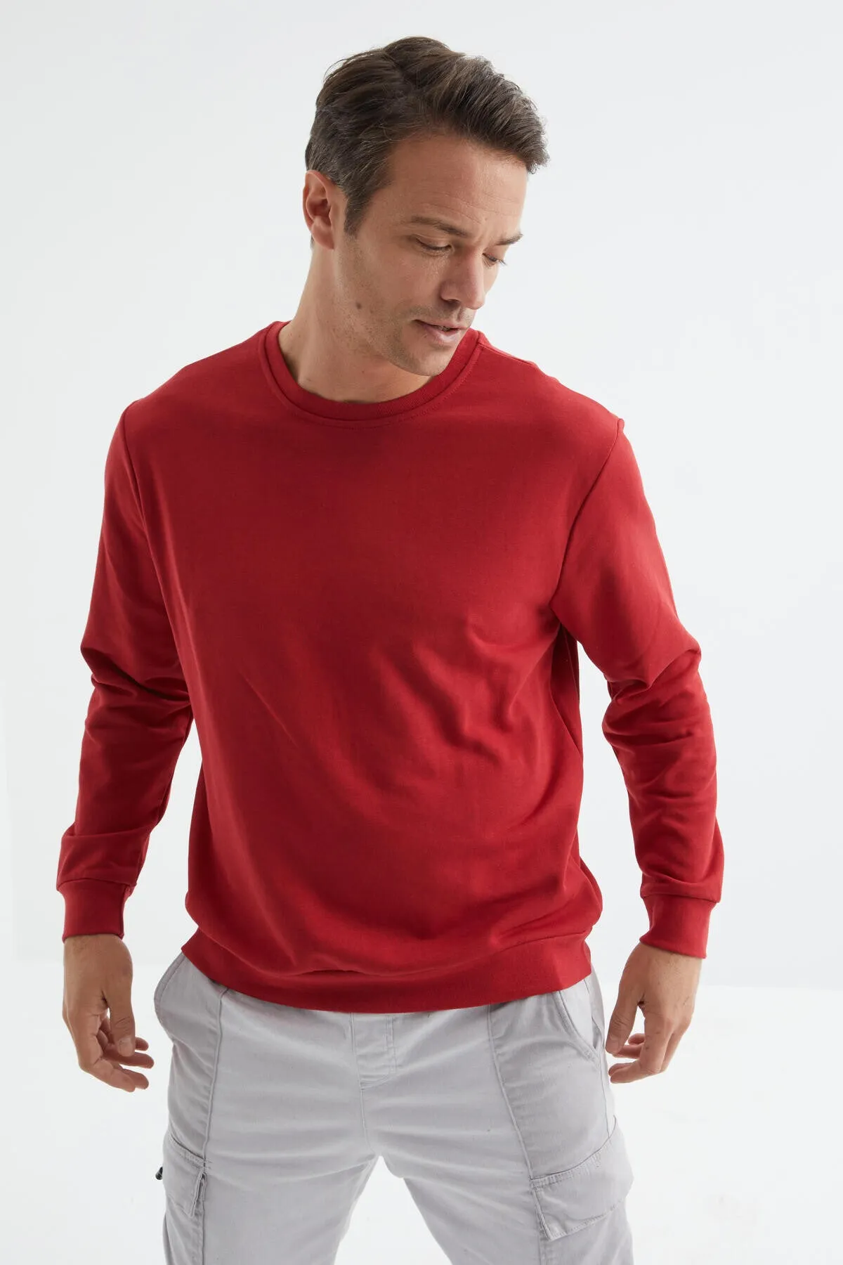 basic o yaka rahat form erkek sweatshirt - 88053