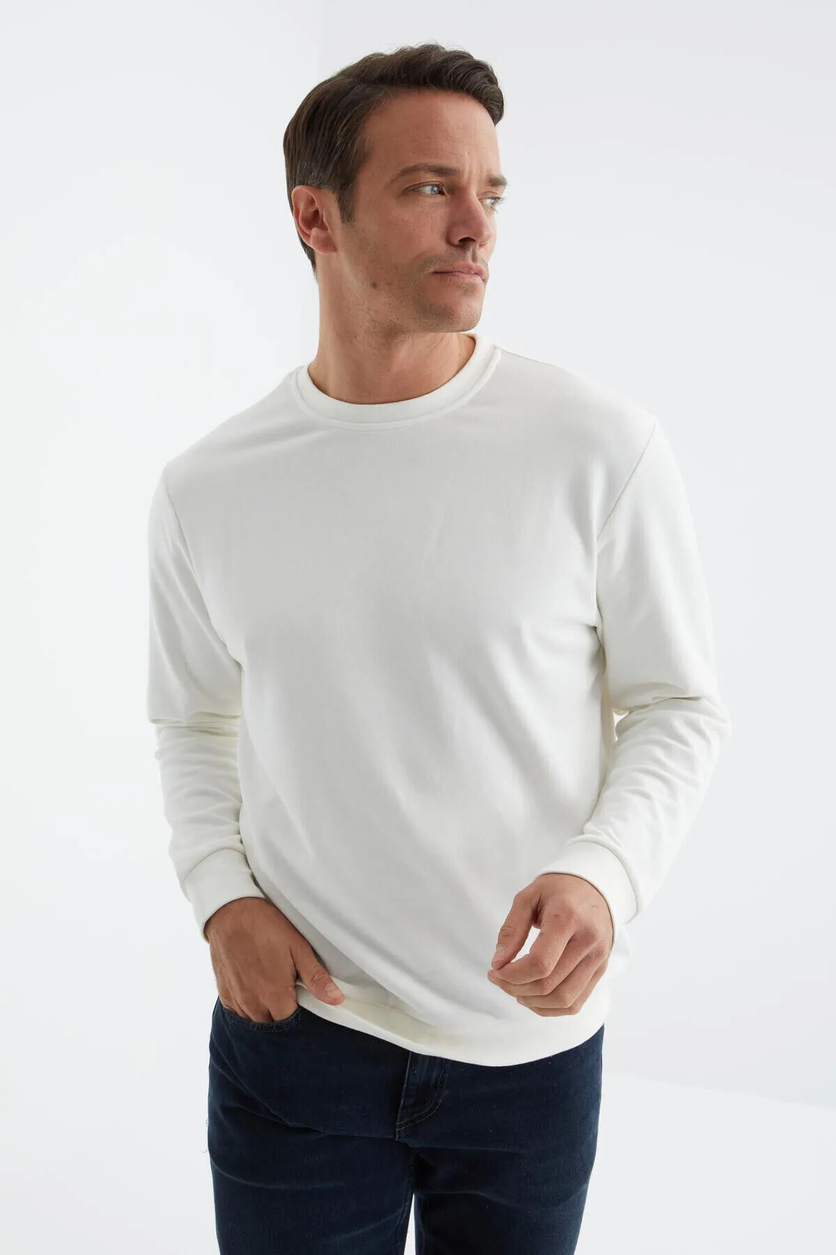 basic o yaka rahat form erkek sweatshirt - 88053