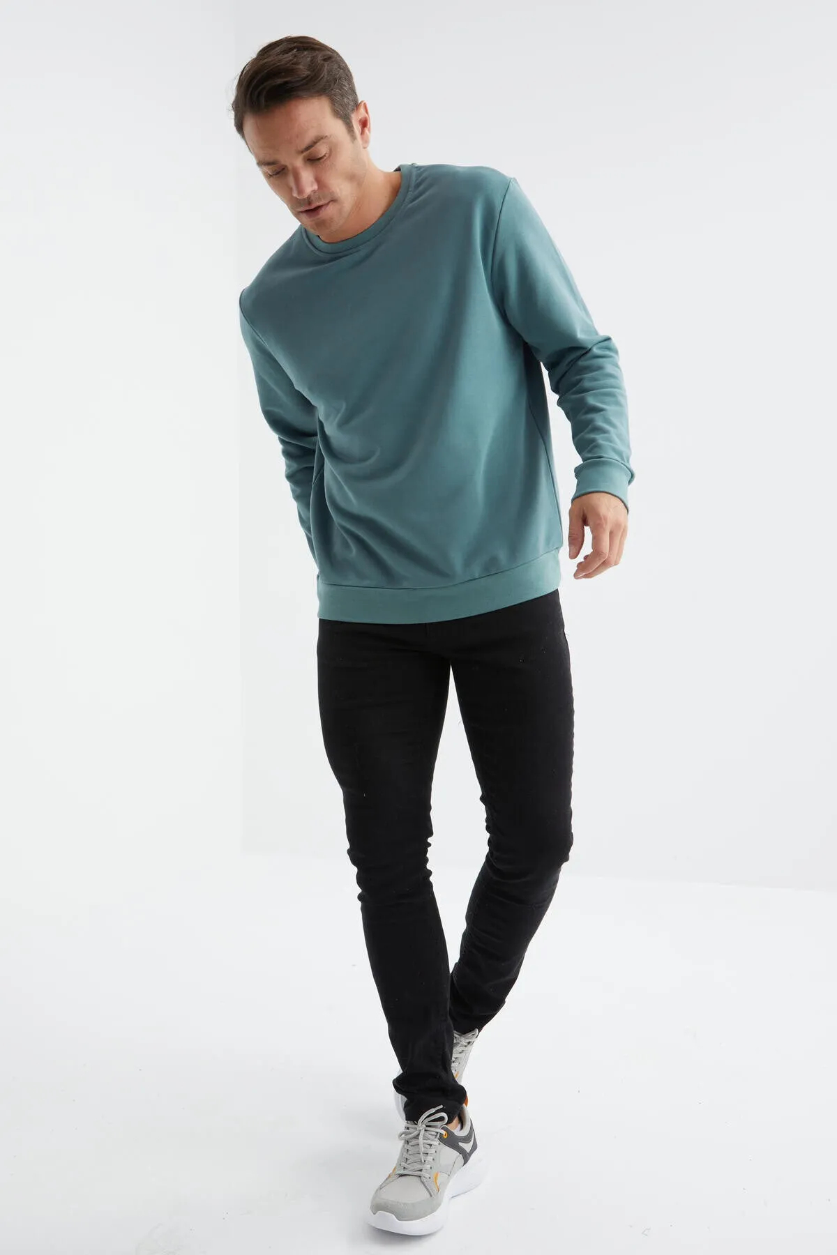 basic o yaka rahat form erkek sweatshirt - 88053