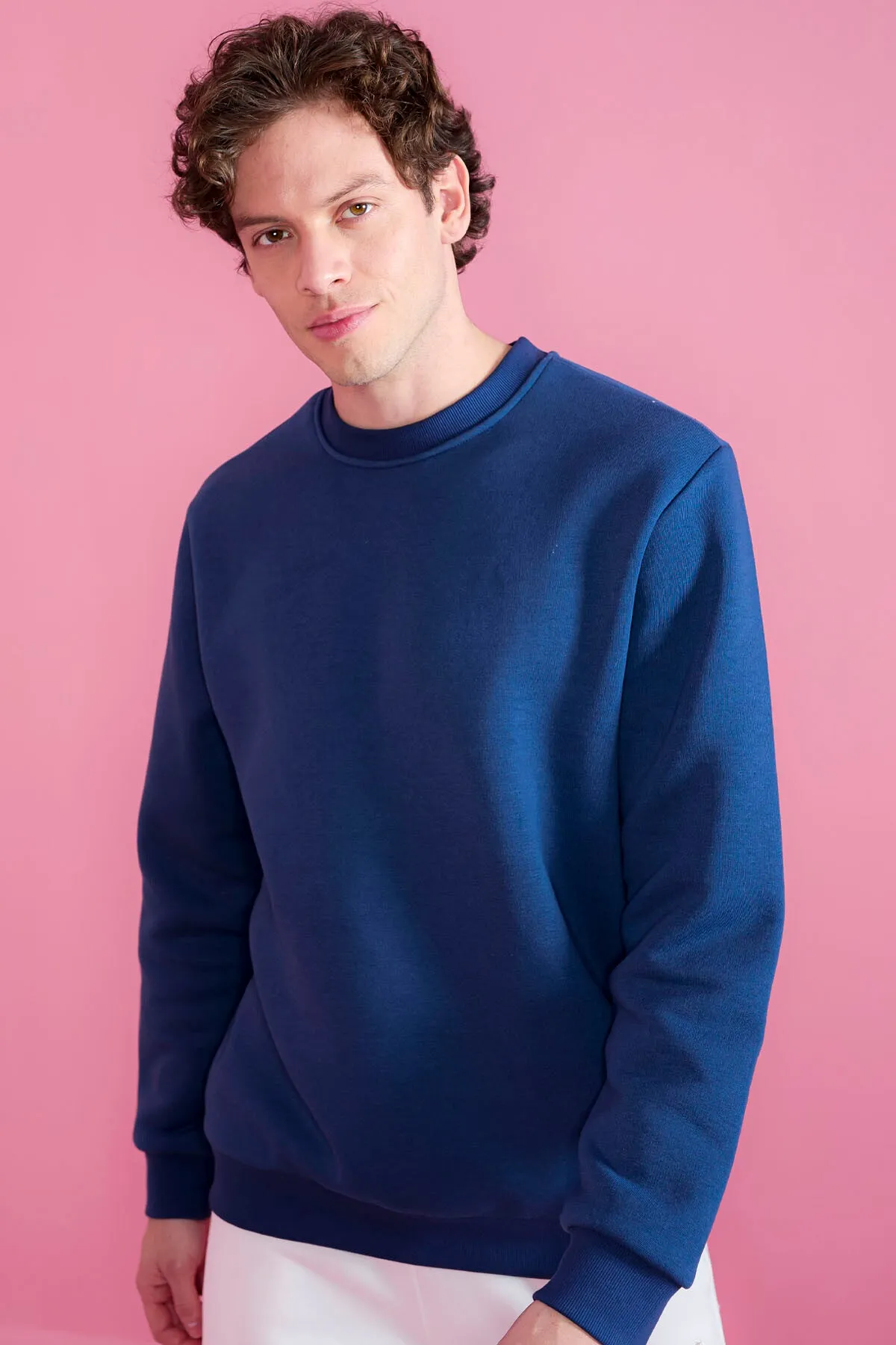 basic o yaka rahat form erkek sweatshirt - 88053