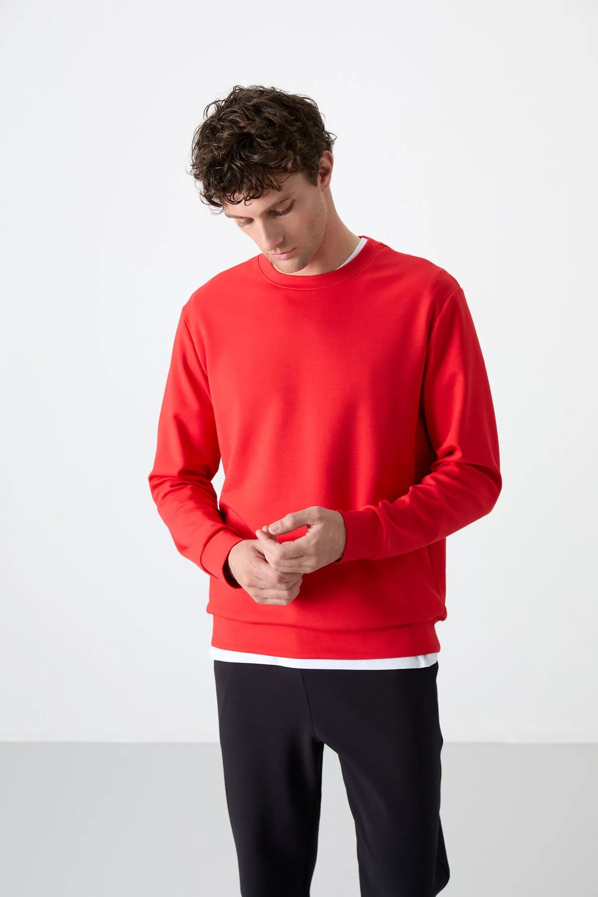 basic o yaka rahat form erkek sweatshirt - 88053