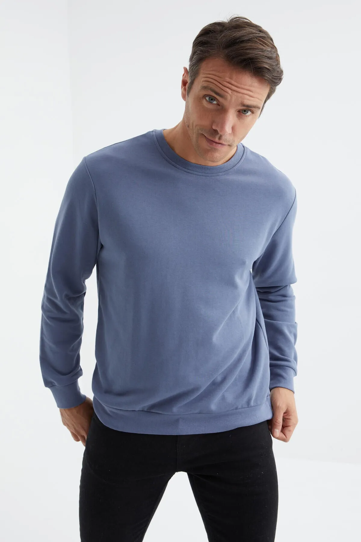 basic o yaka rahat form erkek sweatshirt - 88053