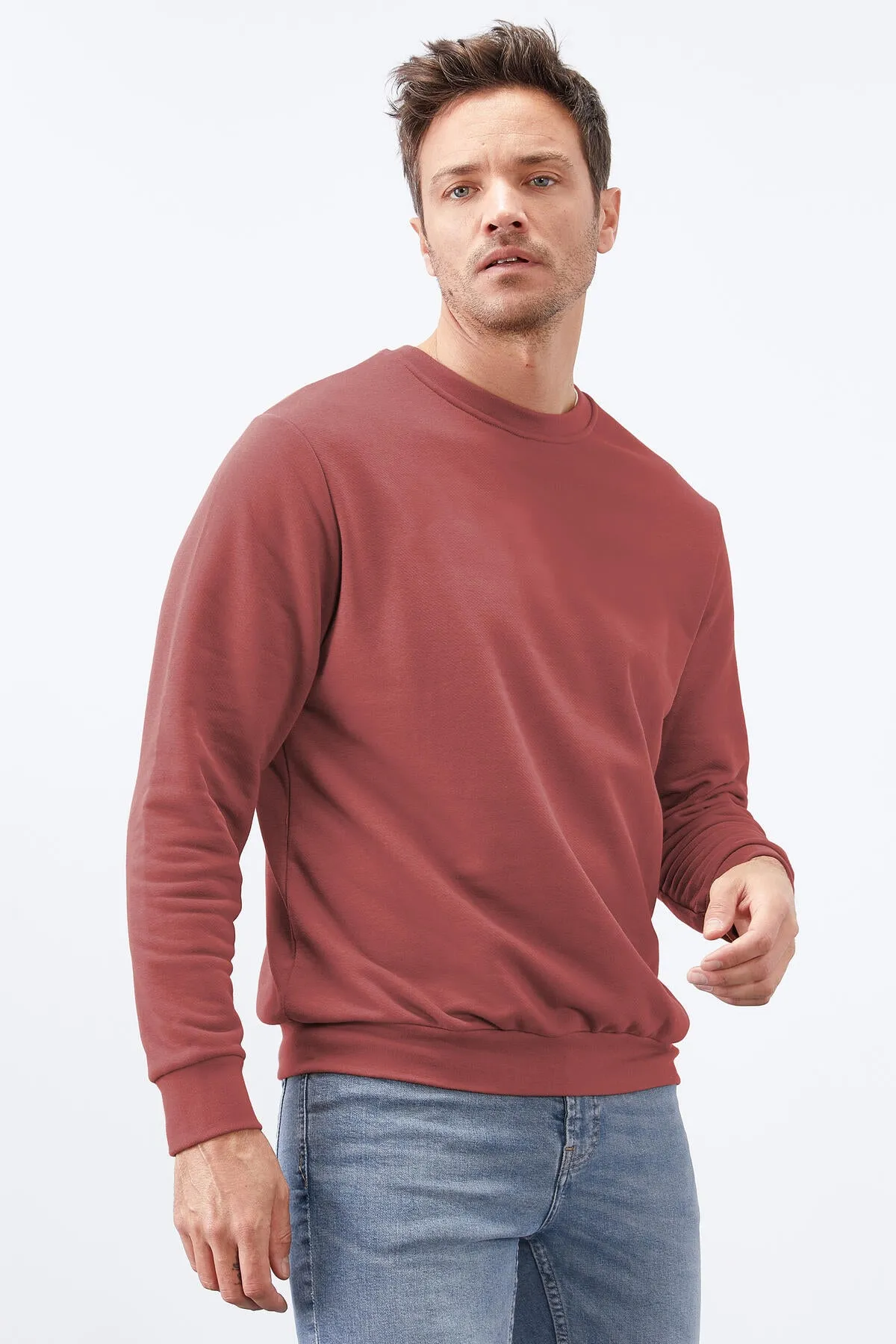 basic o yaka rahat form erkek sweatshirt - 88053