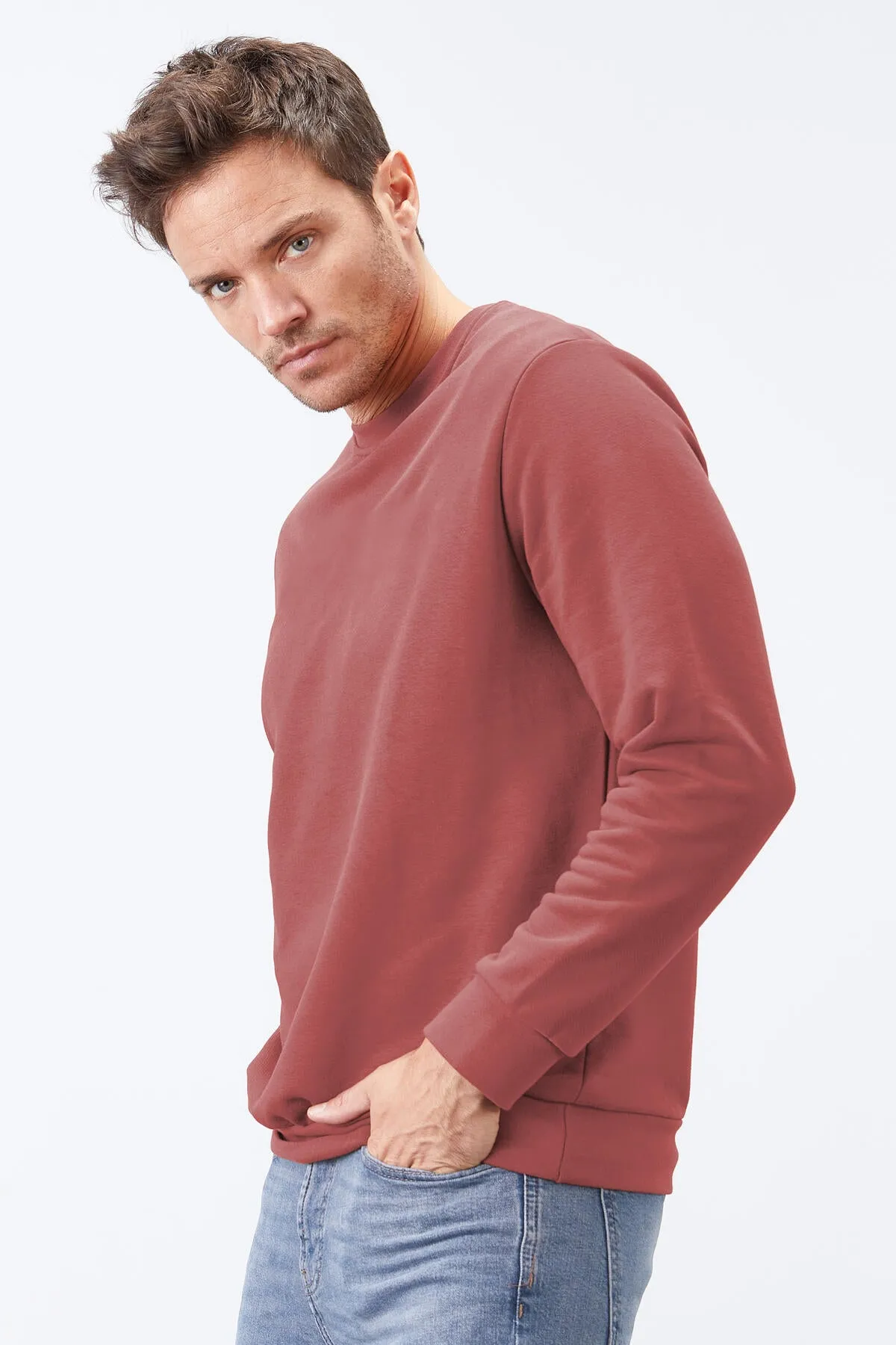 basic o yaka rahat form erkek sweatshirt - 88053