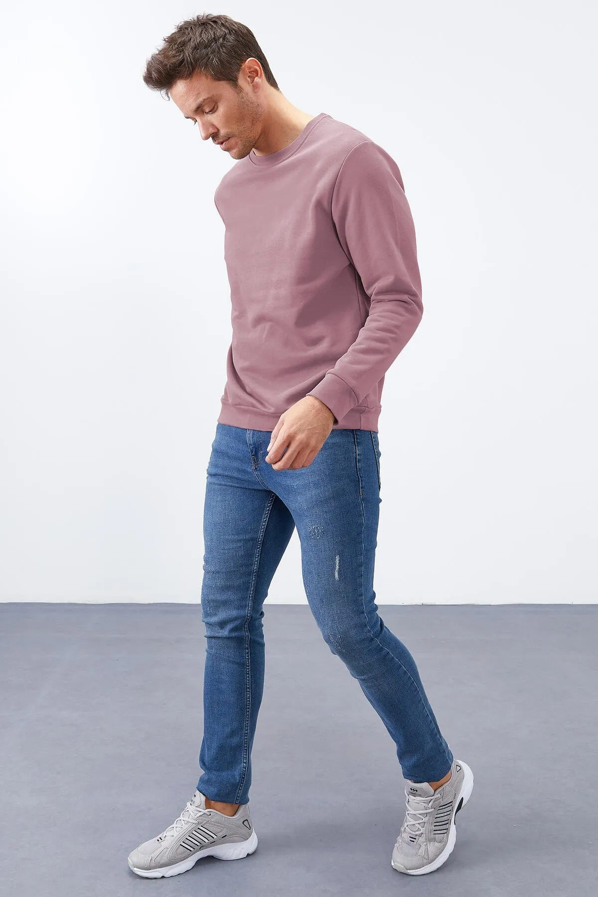 basic o yaka rahat form erkek sweatshirt - 88053