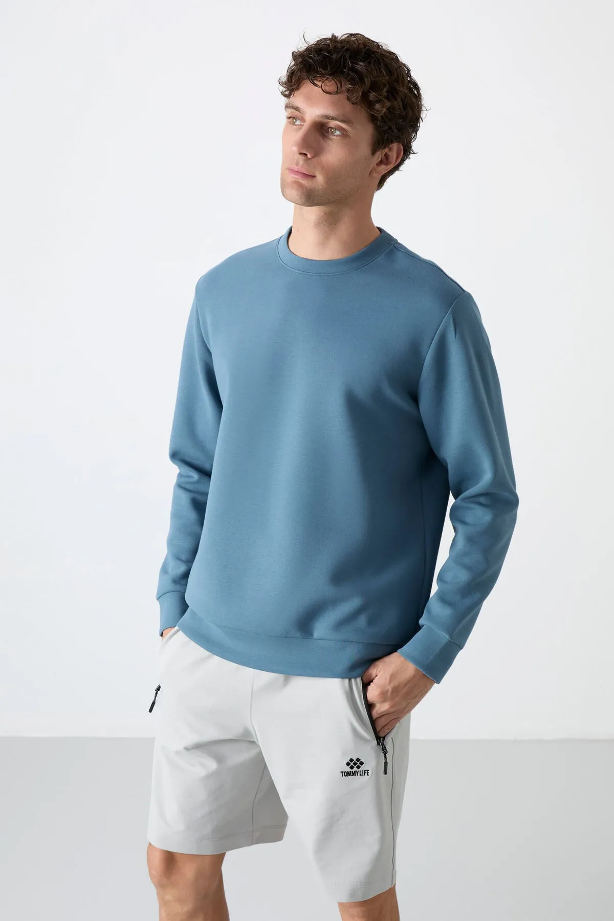basic o yaka rahat form erkek sweatshirt - 88053