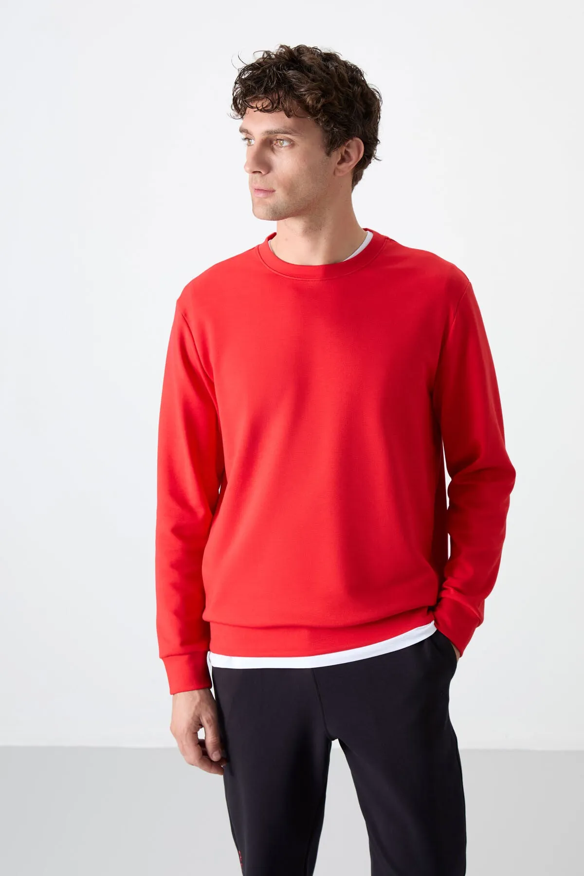 basic o yaka rahat form erkek sweatshirt - 88053