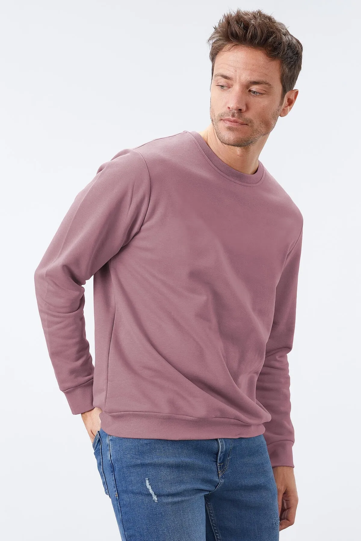 basic o yaka rahat form erkek sweatshirt - 88053