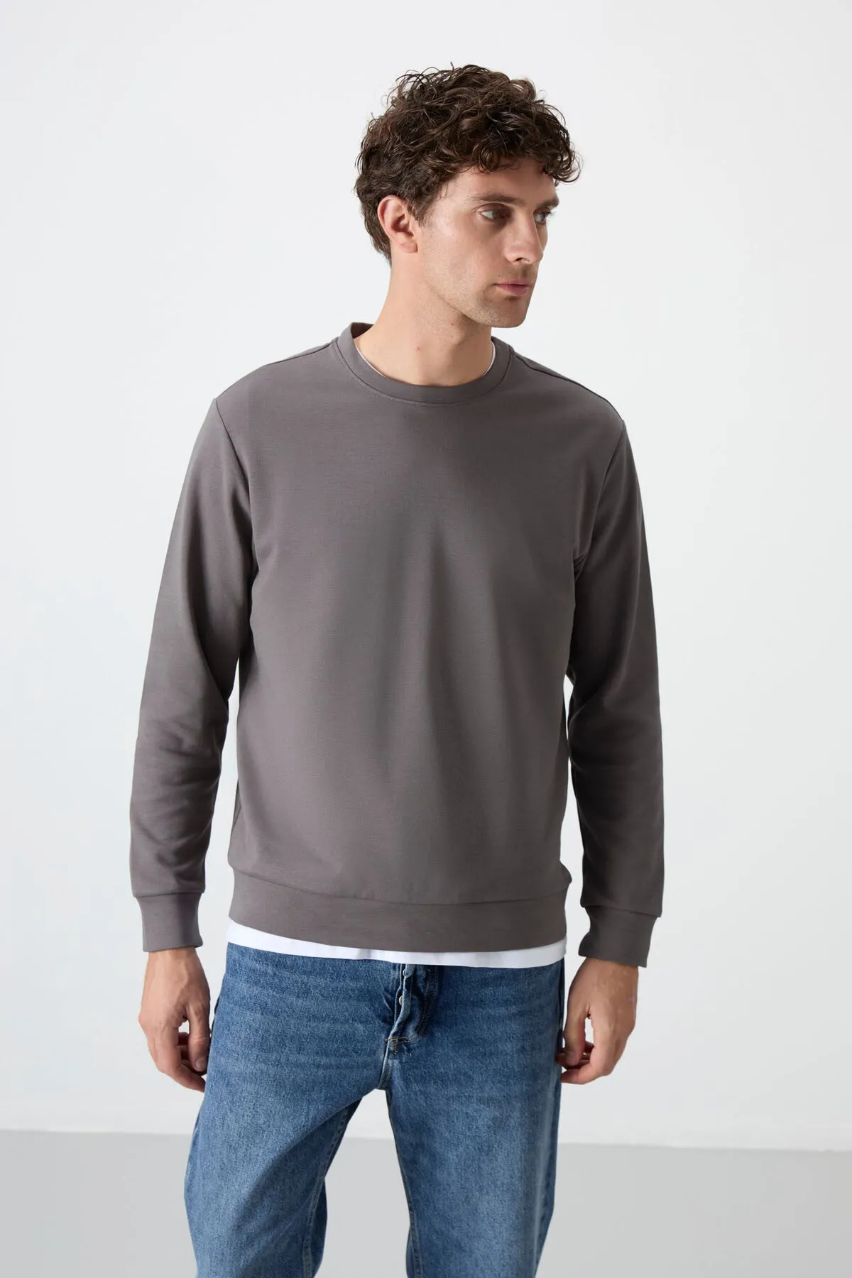 basic o yaka rahat form erkek sweatshirt - 88053