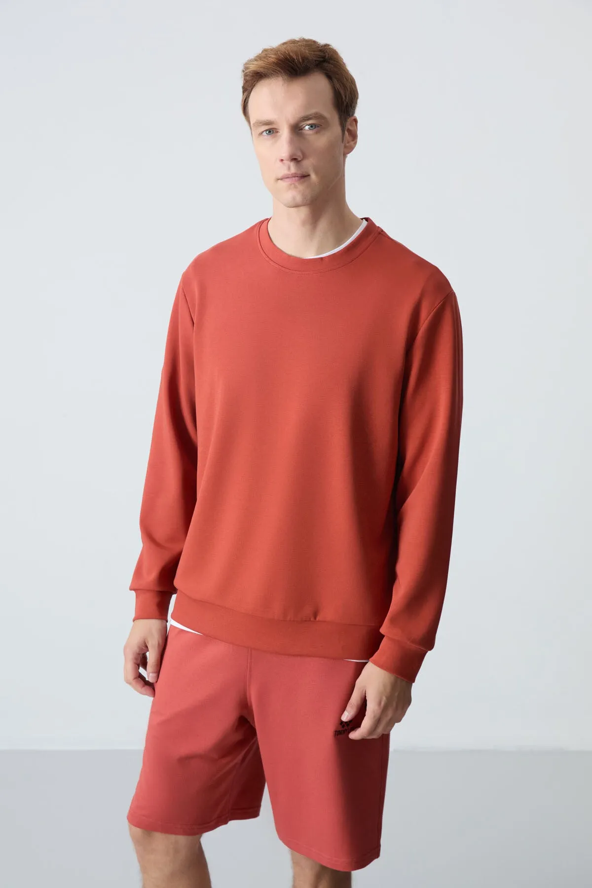 basic o yaka rahat form erkek sweatshirt - 88053