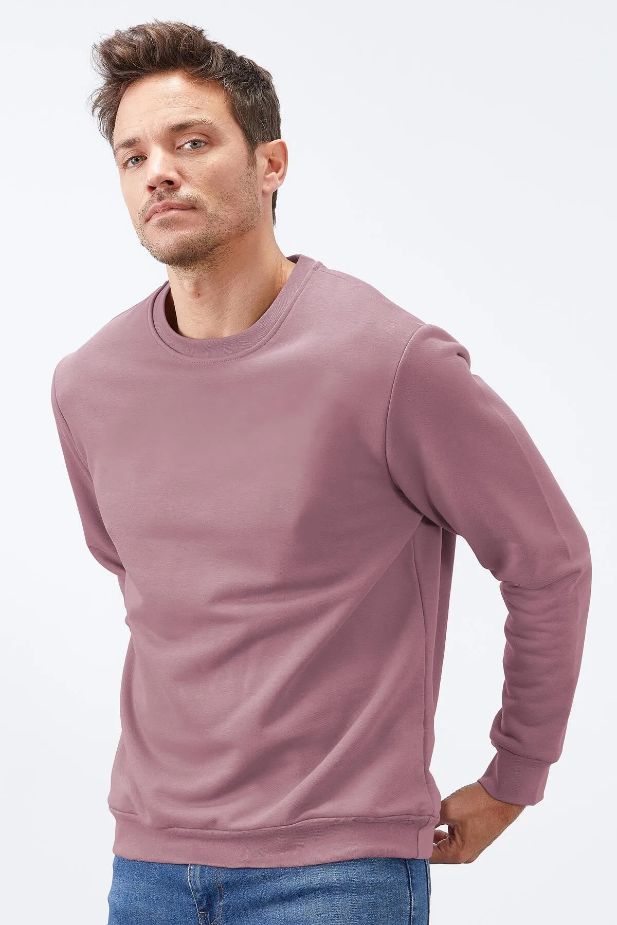 basic o yaka rahat form erkek sweatshirt - 88053