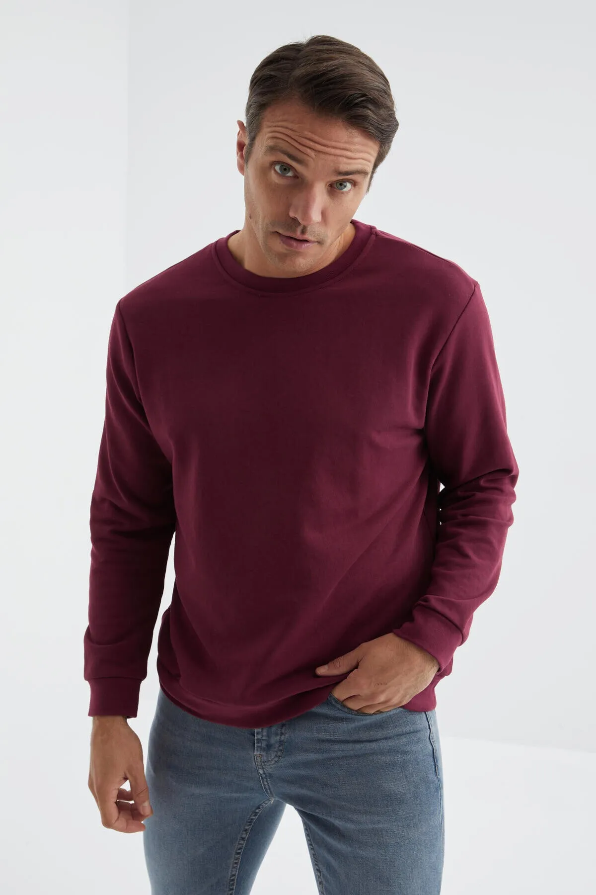 basic o yaka rahat form erkek sweatshirt - 88053