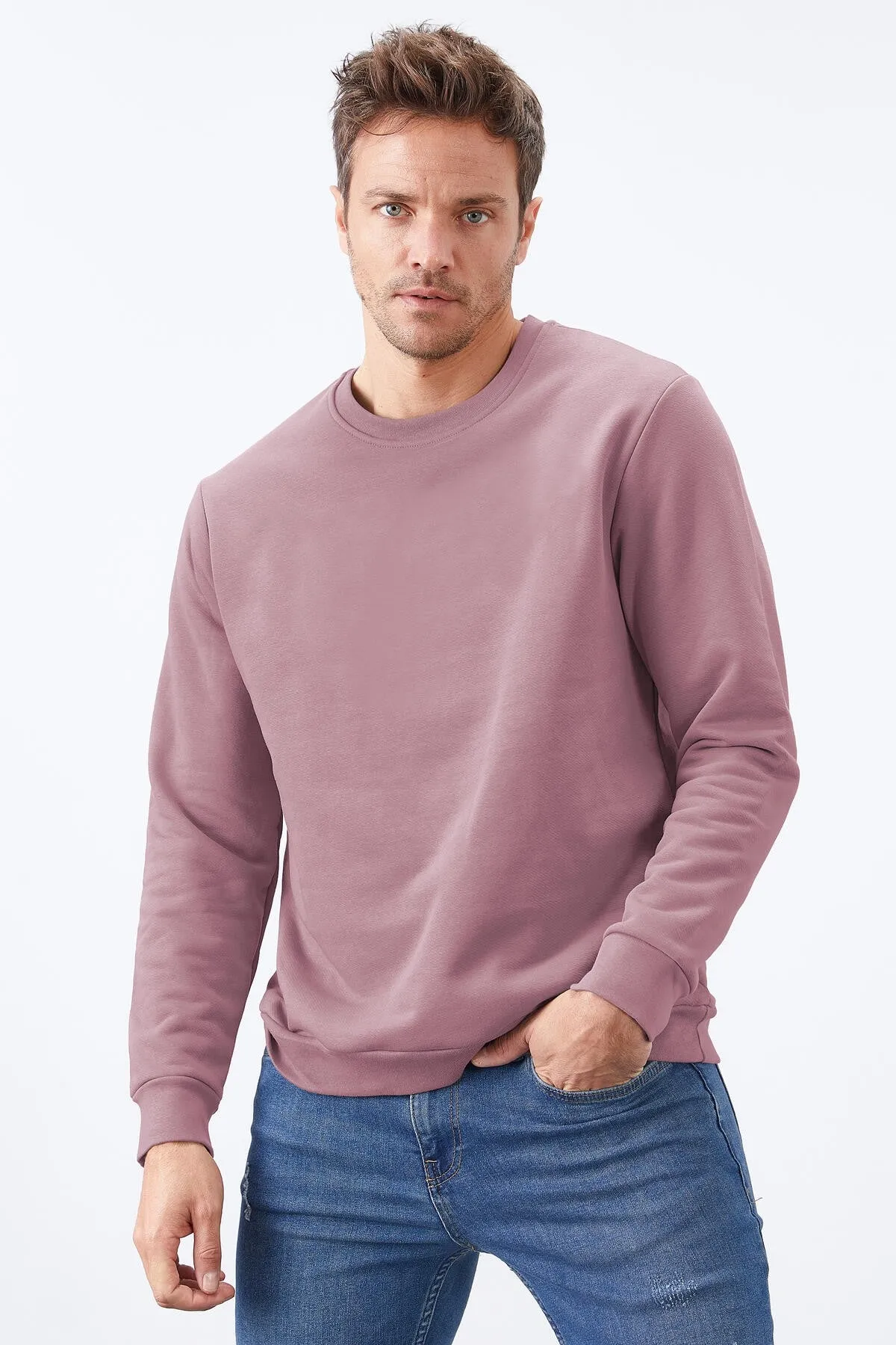 basic o yaka rahat form erkek sweatshirt - 88053