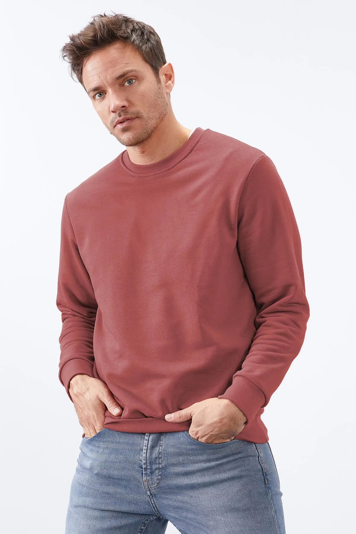 basic o yaka rahat form erkek sweatshirt - 88053