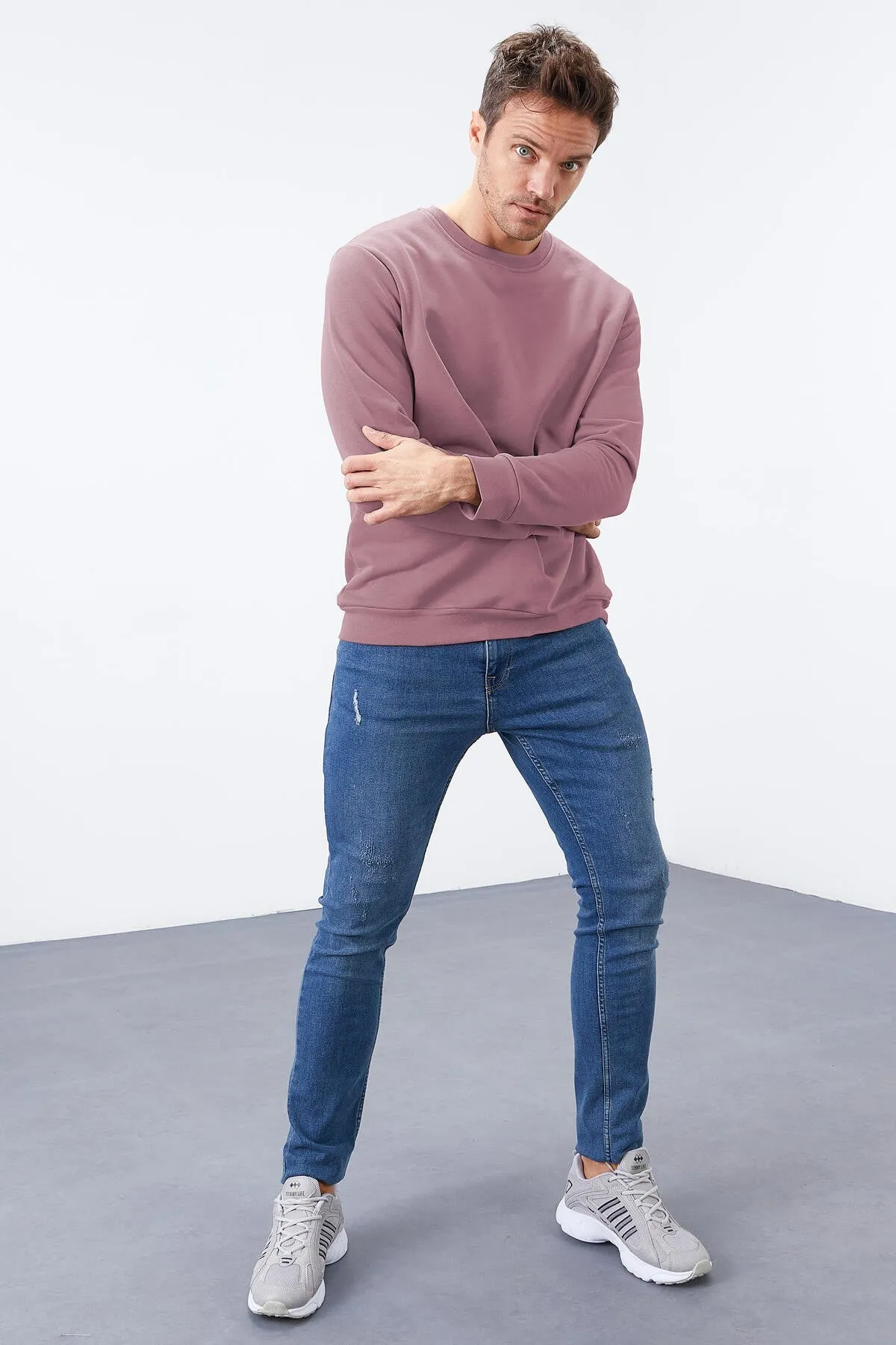 basic o yaka rahat form erkek sweatshirt - 88053
