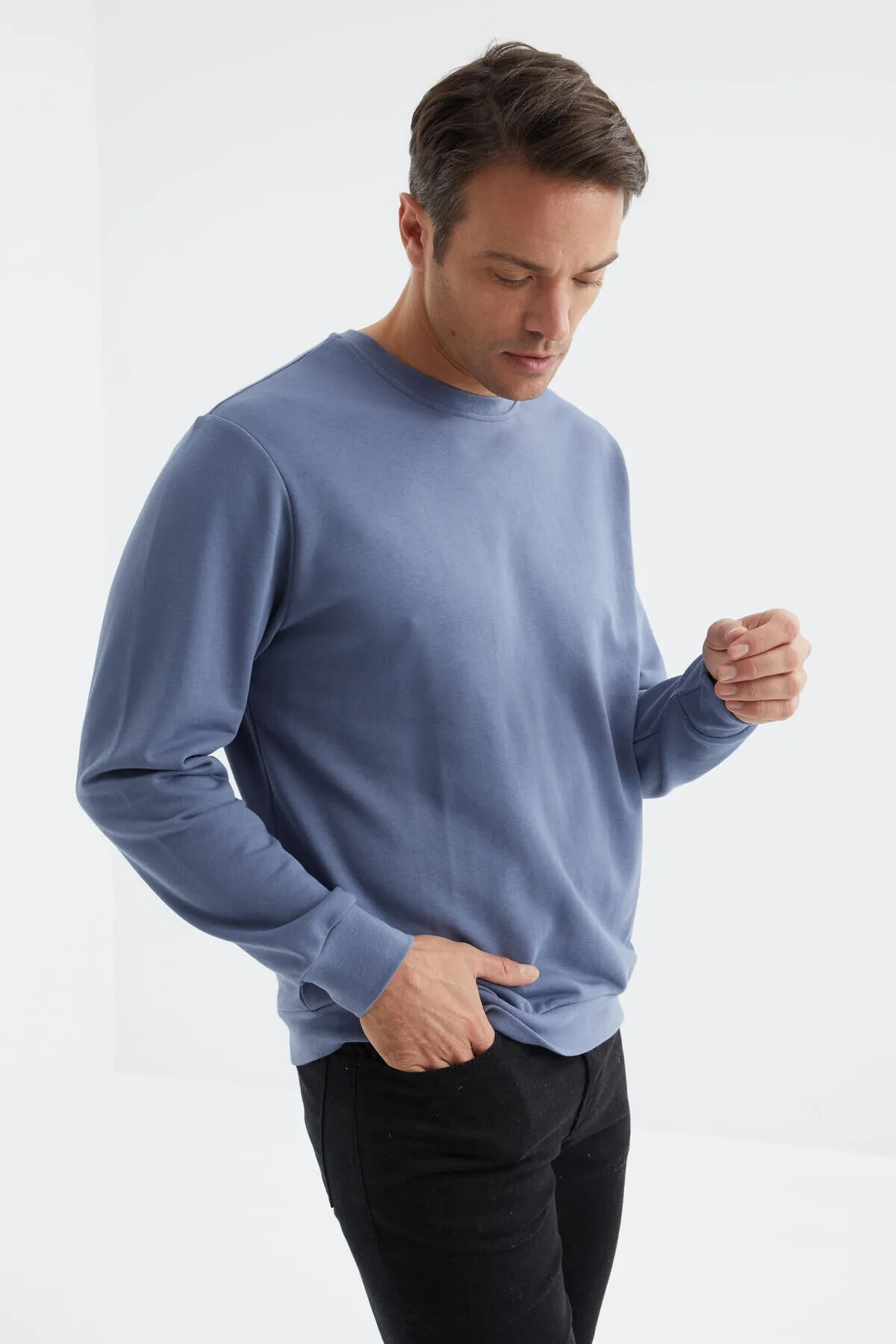 basic o yaka rahat form erkek sweatshirt - 88053