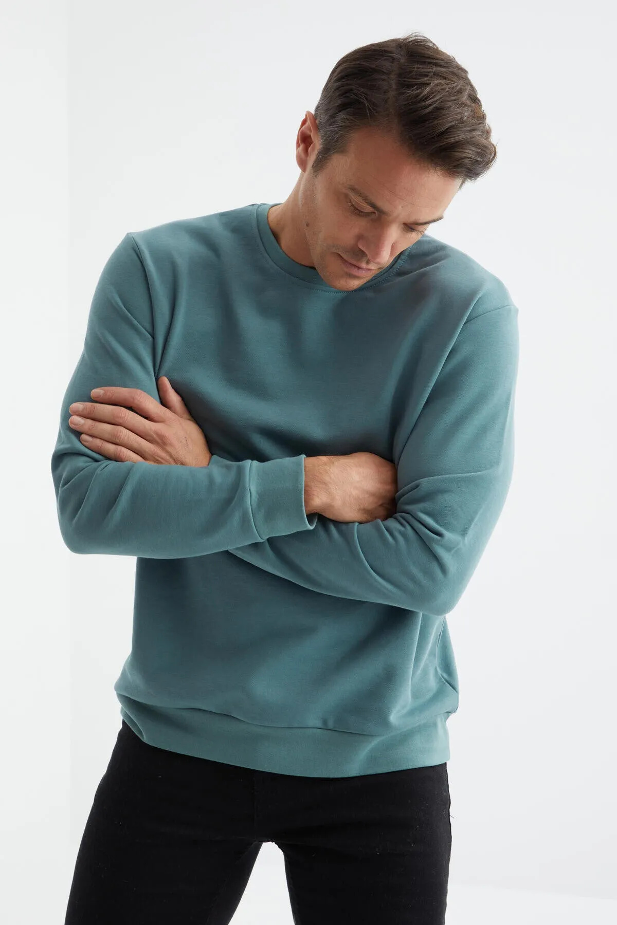 basic o yaka rahat form erkek sweatshirt - 88053