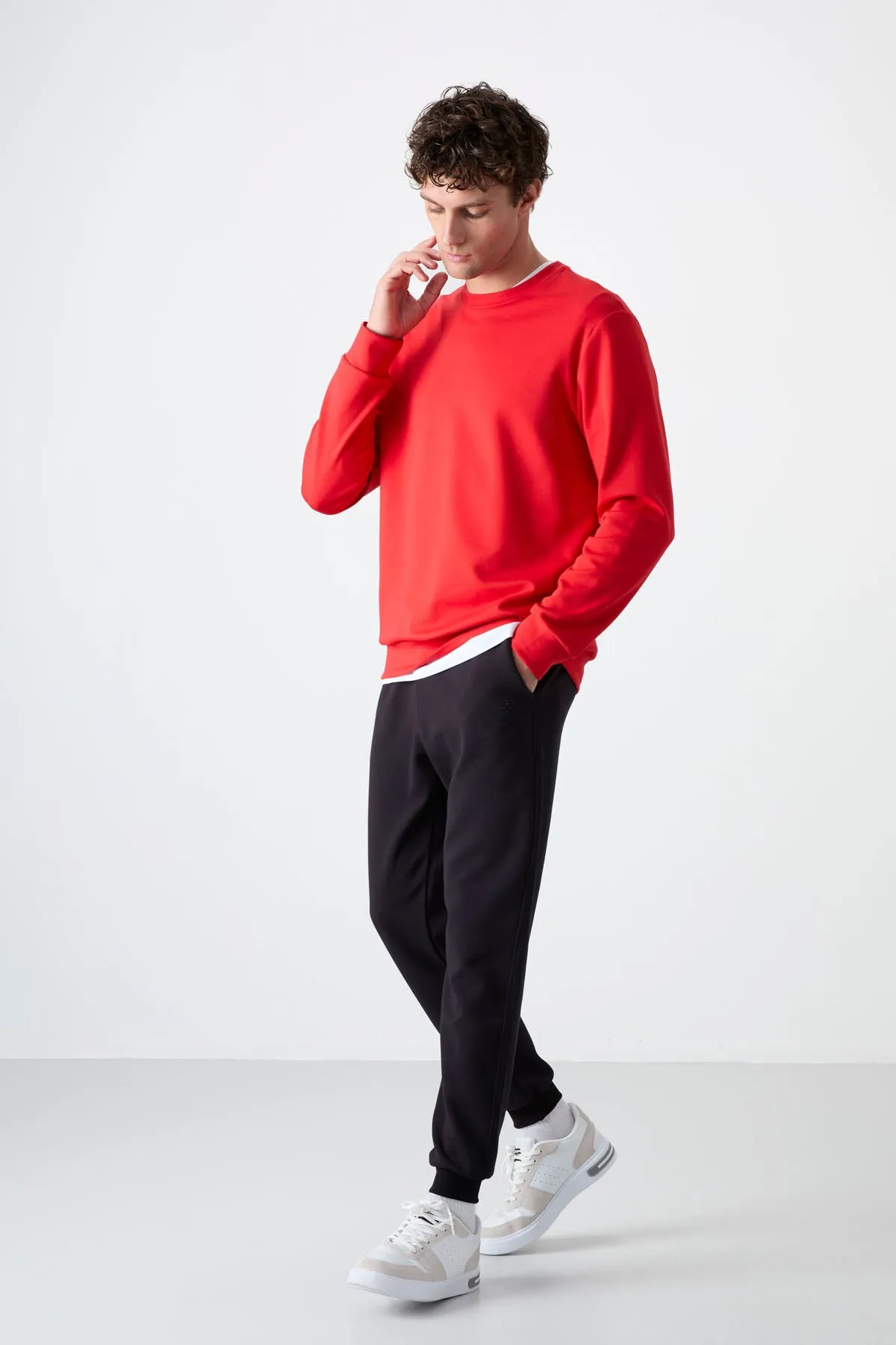 basic o yaka rahat form erkek sweatshirt - 88053