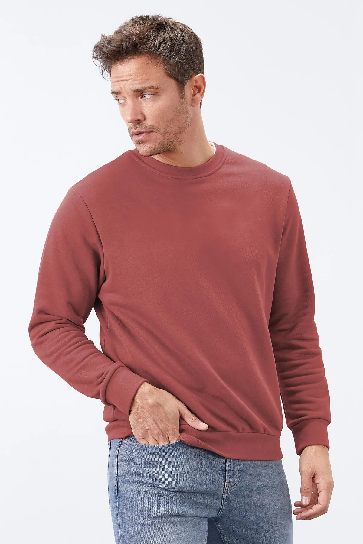 basic o yaka rahat form erkek sweatshirt - 88053