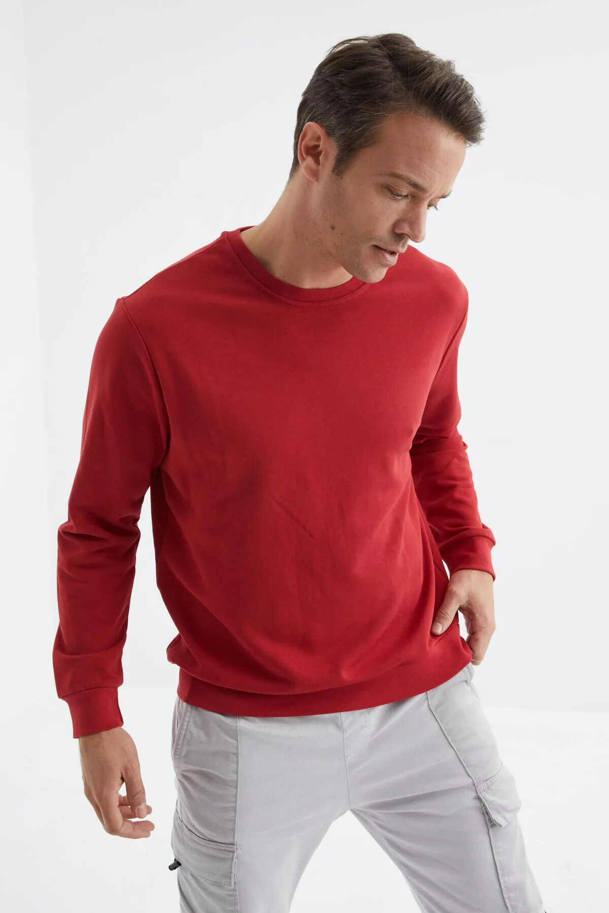 basic o yaka rahat form erkek sweatshirt - 88053
