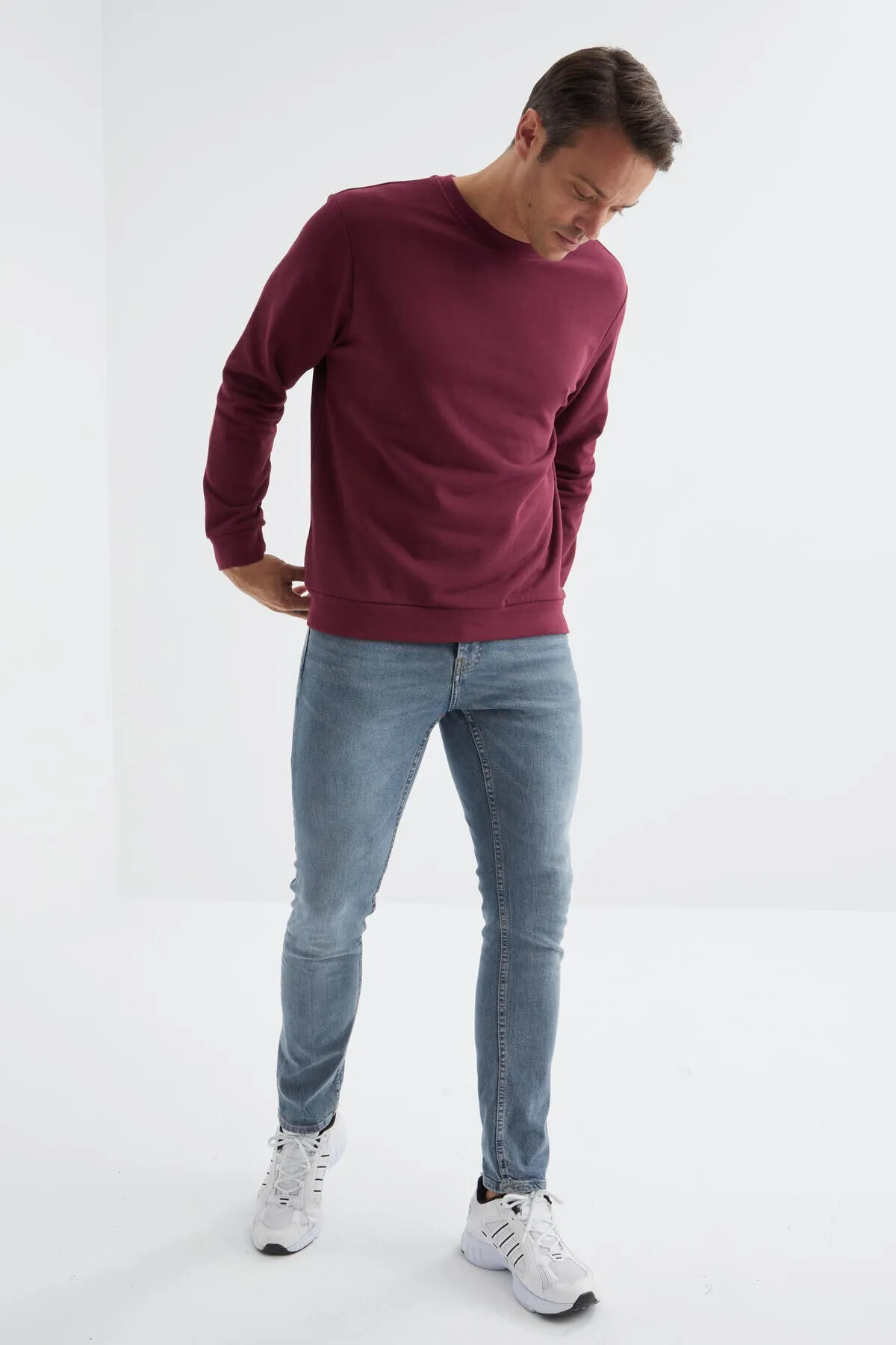 basic o yaka rahat form erkek sweatshirt - 88053