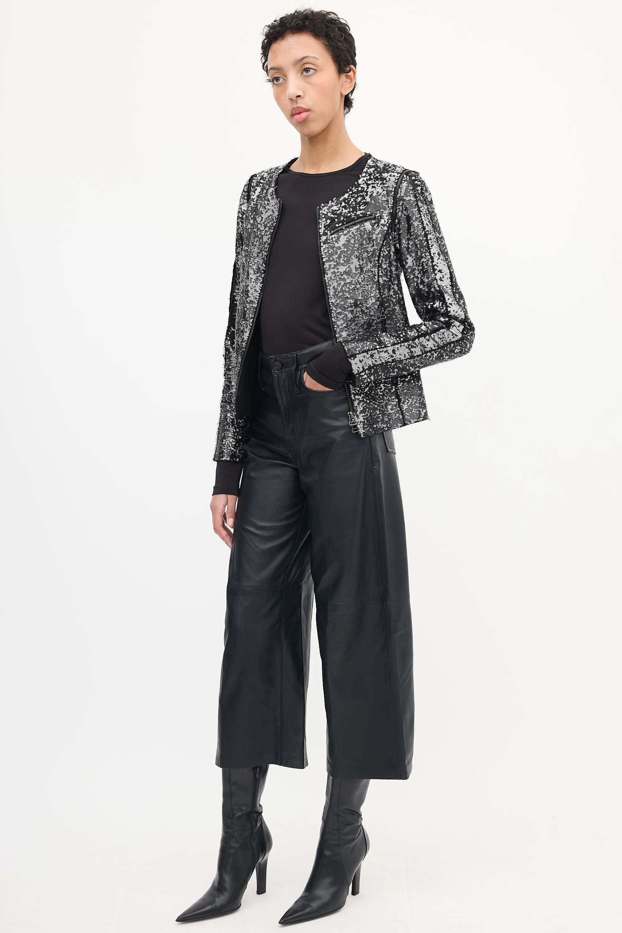 Black Leather Culotte Trouser