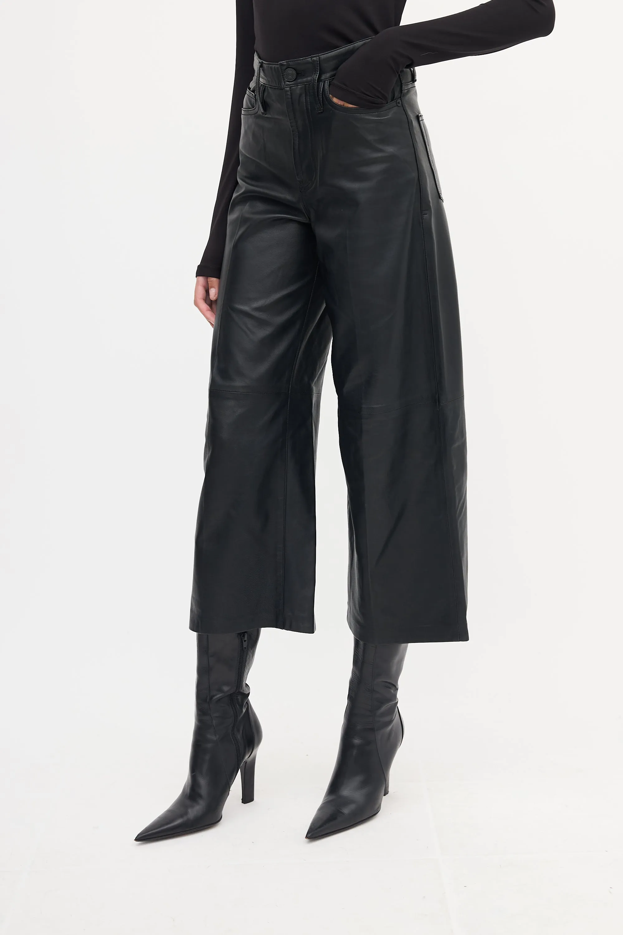 Black Leather Culotte Trouser