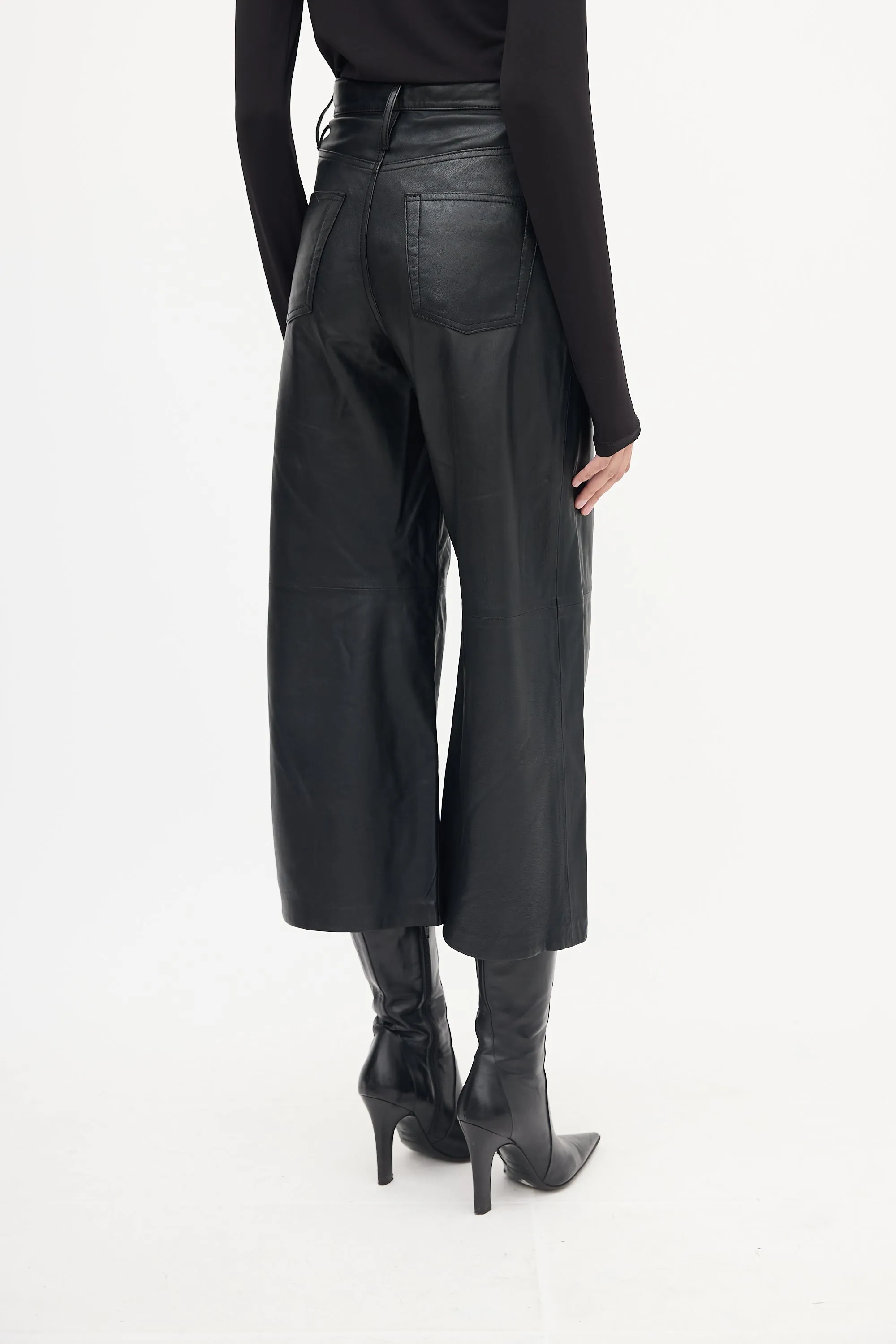 Black Leather Culotte Trouser