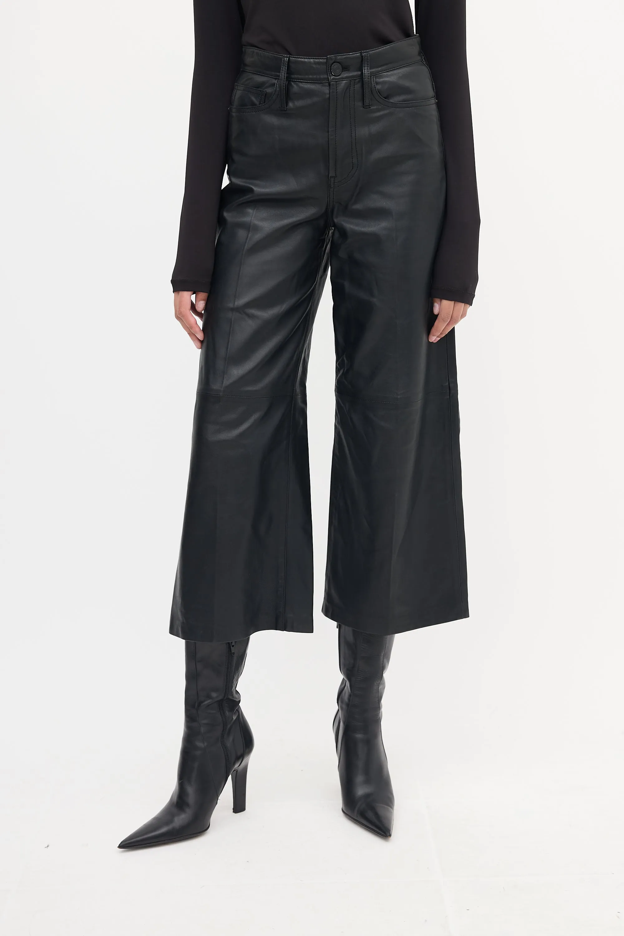 Black Leather Culotte Trouser