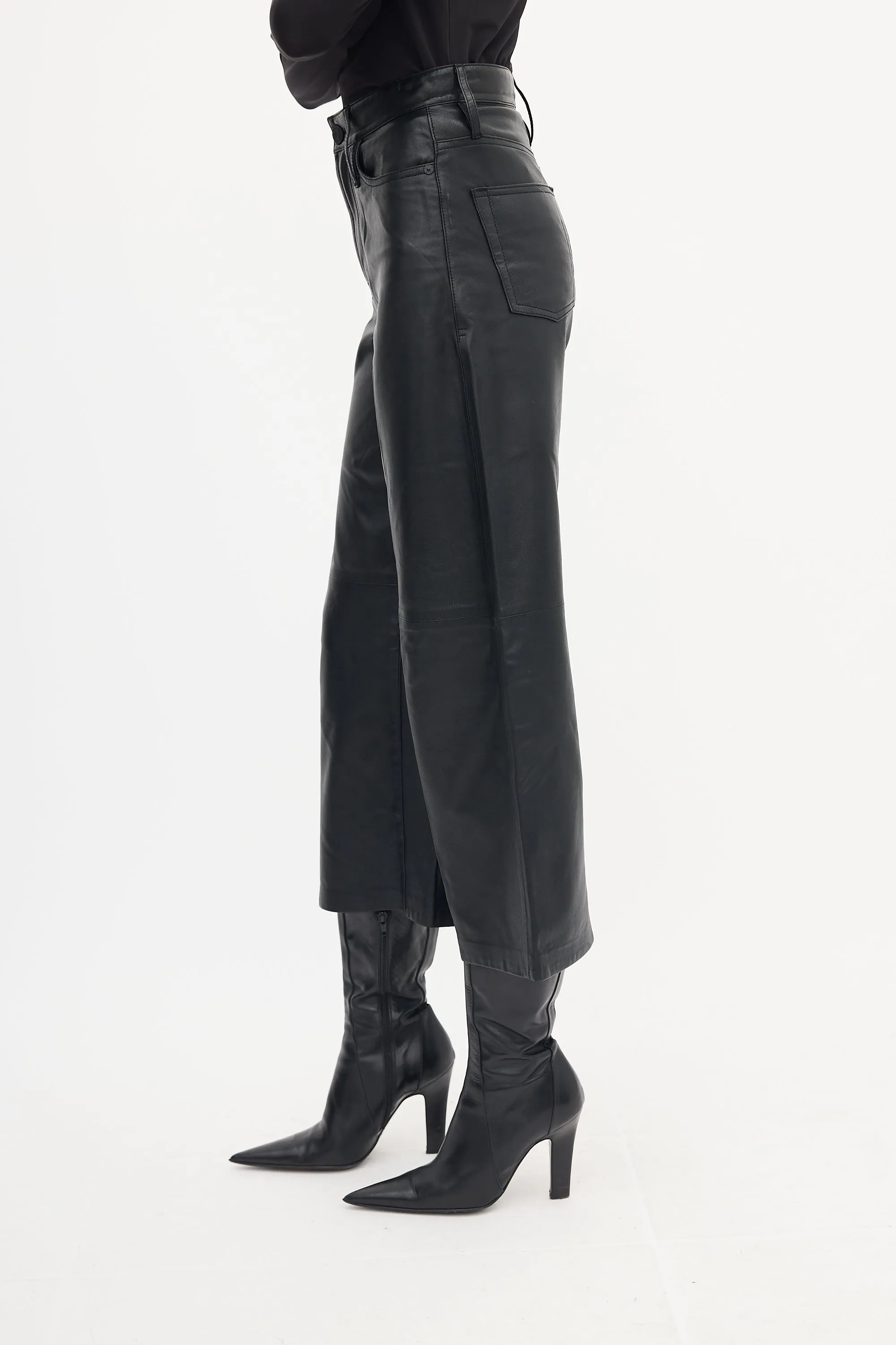 Black Leather Culotte Trouser