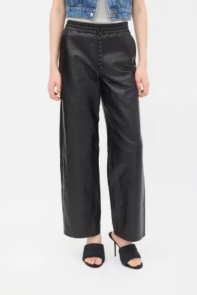 Black Leather Wide Leg Trouser