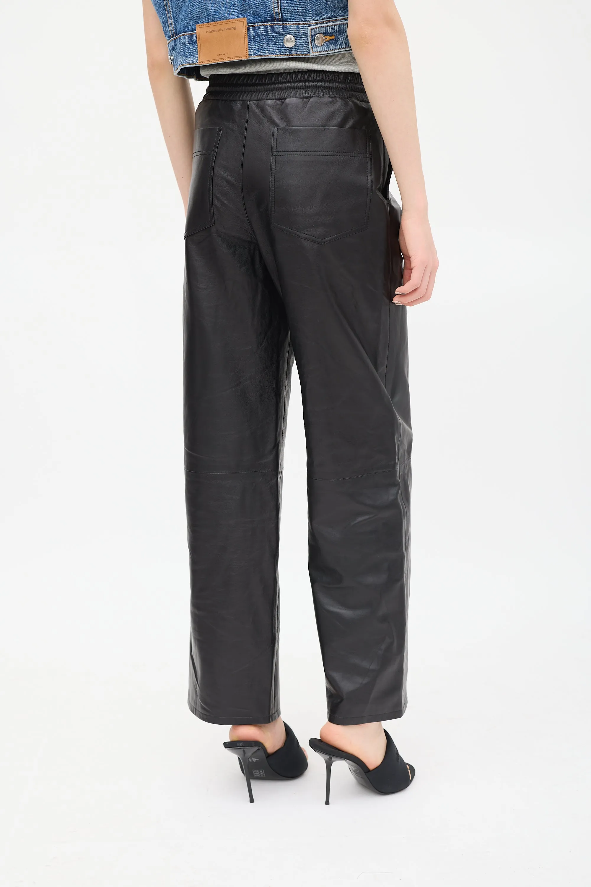 Black Leather Wide Leg Trouser