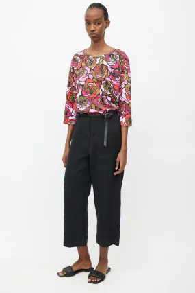 Black Linen Wide Leg Belted Trouser