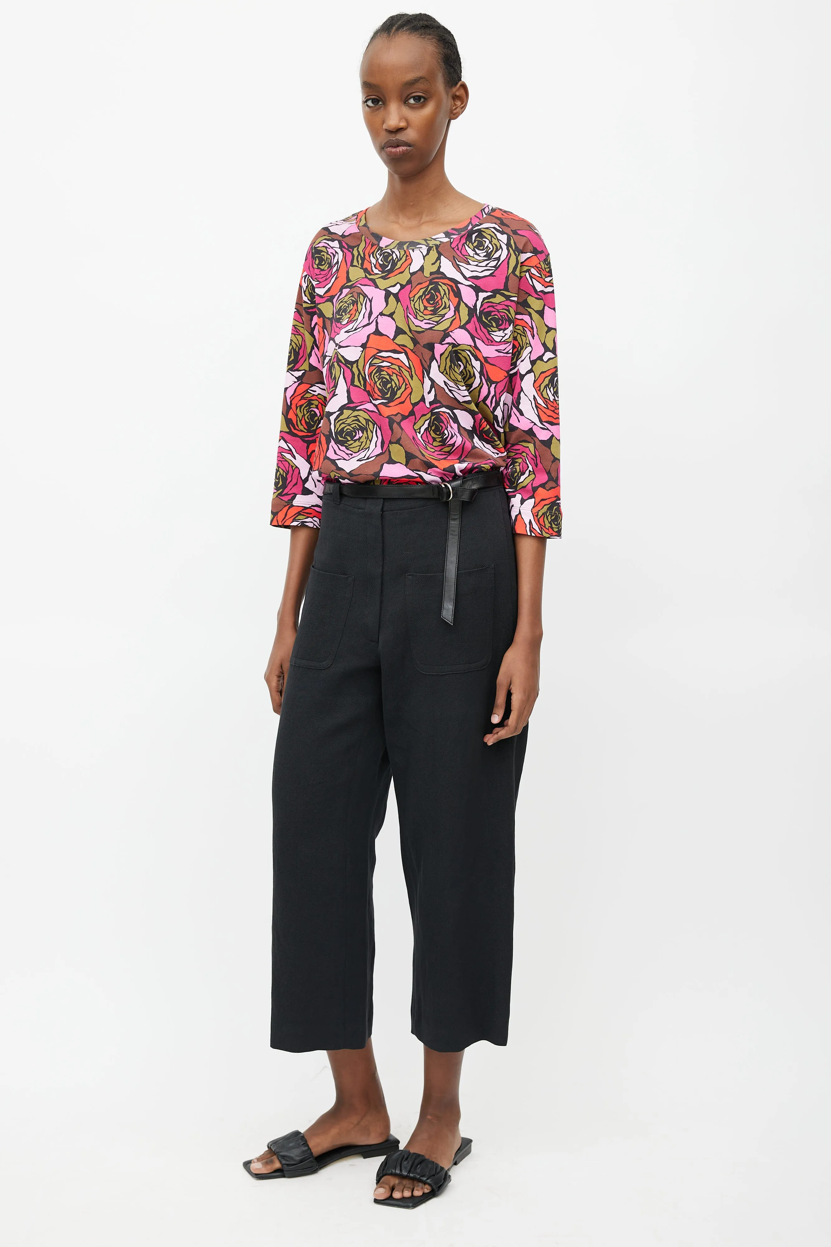 Black Linen Wide Leg Belted Trouser