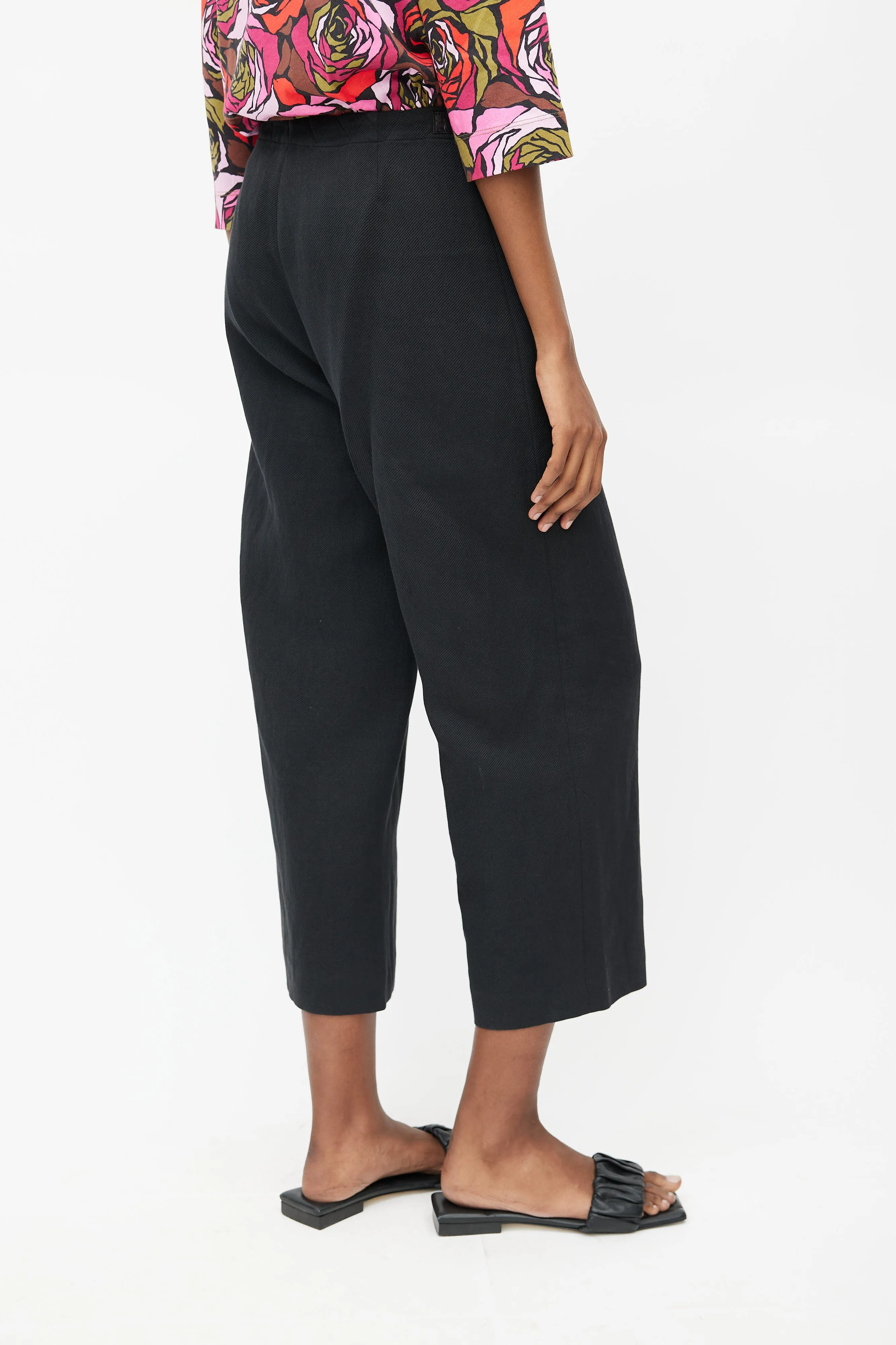 Black Linen Wide Leg Belted Trouser