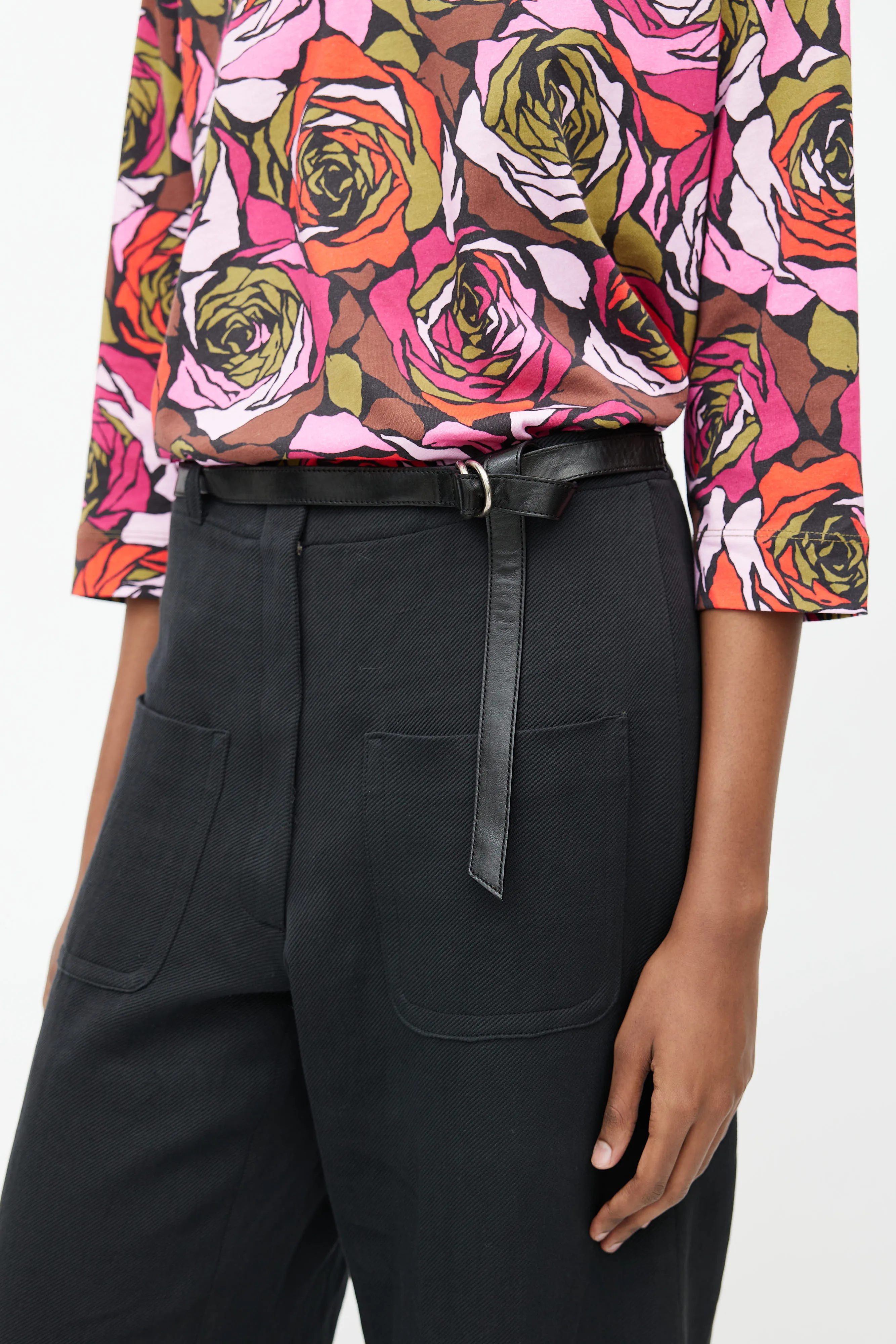 Black Linen Wide Leg Belted Trouser
