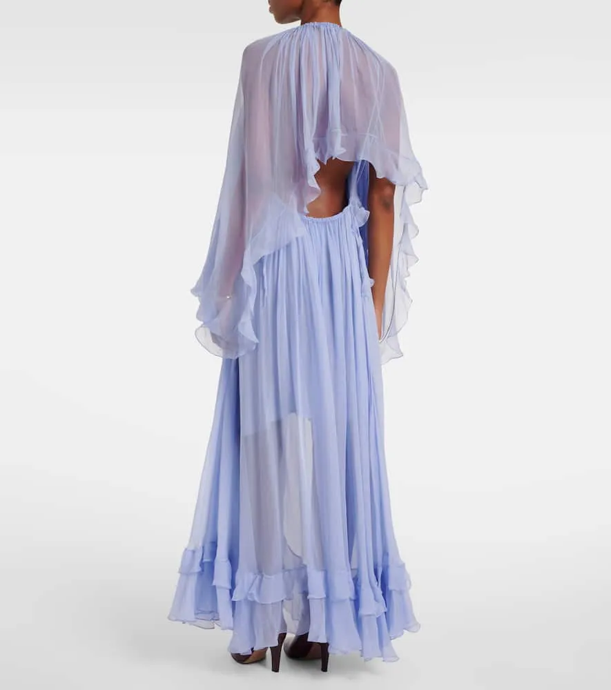 Chloe Caped ruffled silk muslin gown