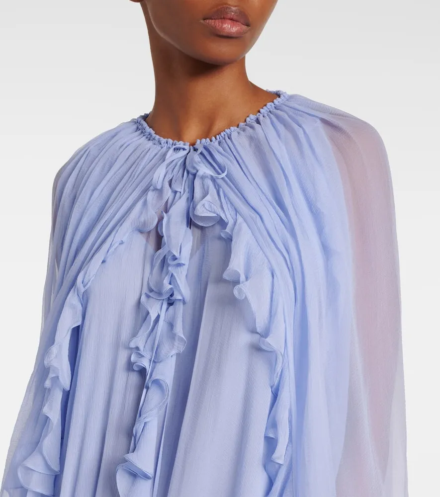 Chloe Caped ruffled silk muslin gown