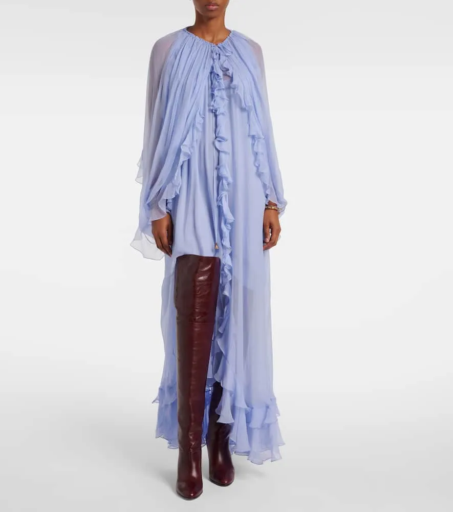 Chloe Caped ruffled silk muslin gown