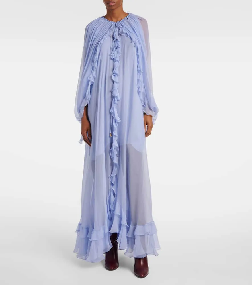 Chloe Caped ruffled silk muslin gown