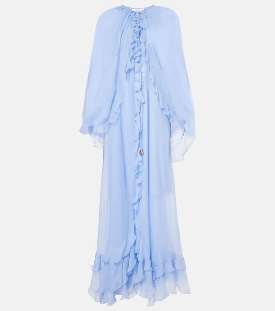 Chloe Caped ruffled silk muslin gown