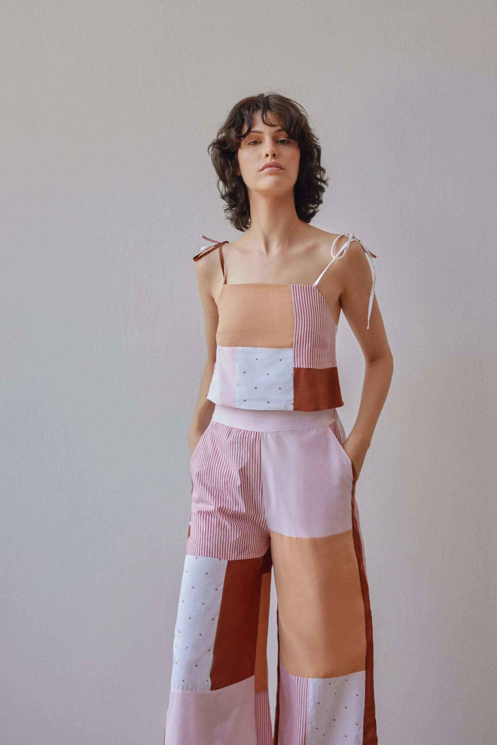 Darcy Trousers - Pink & Beige Patchwork