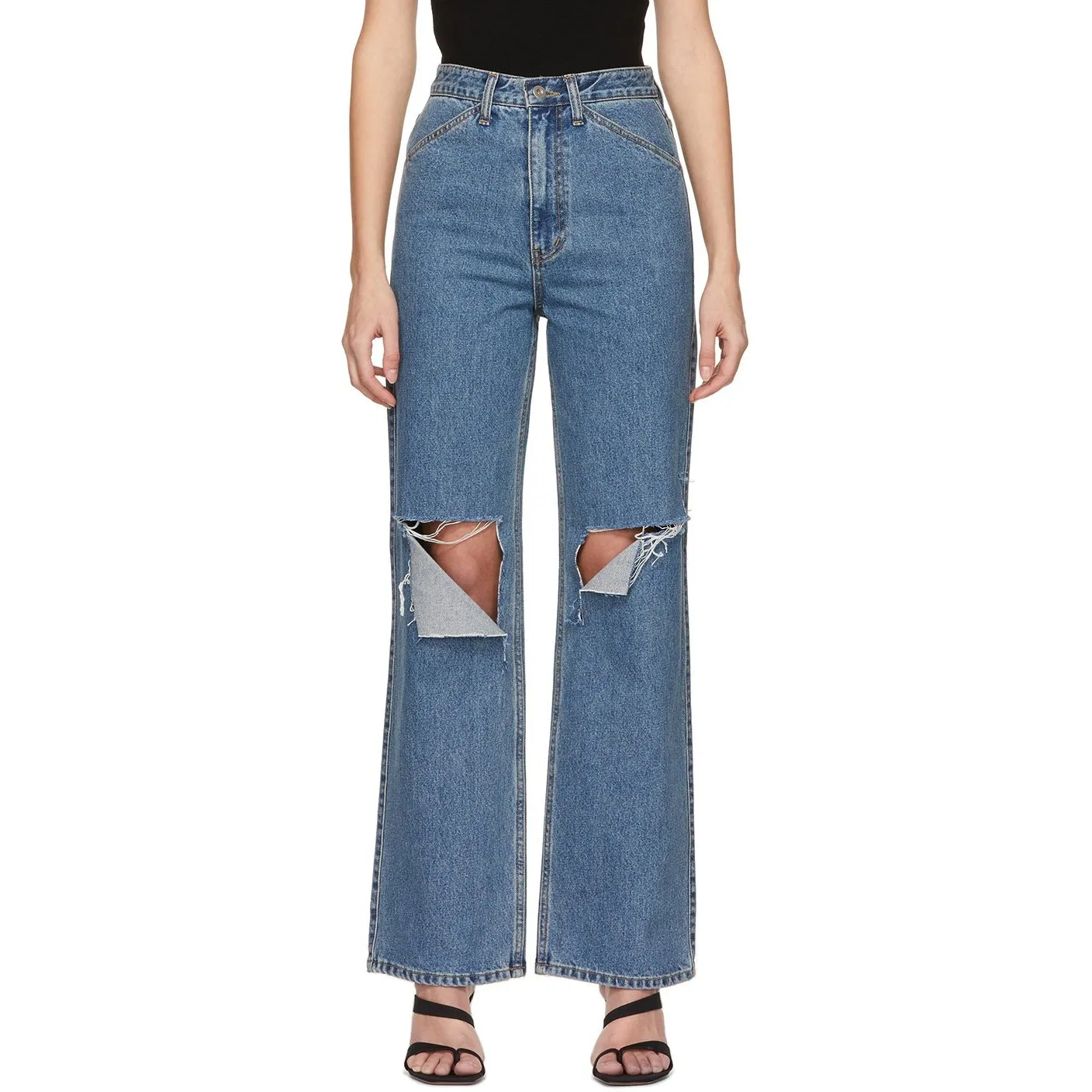 DRAE Blue Destroyed Mid-Rise Jeans