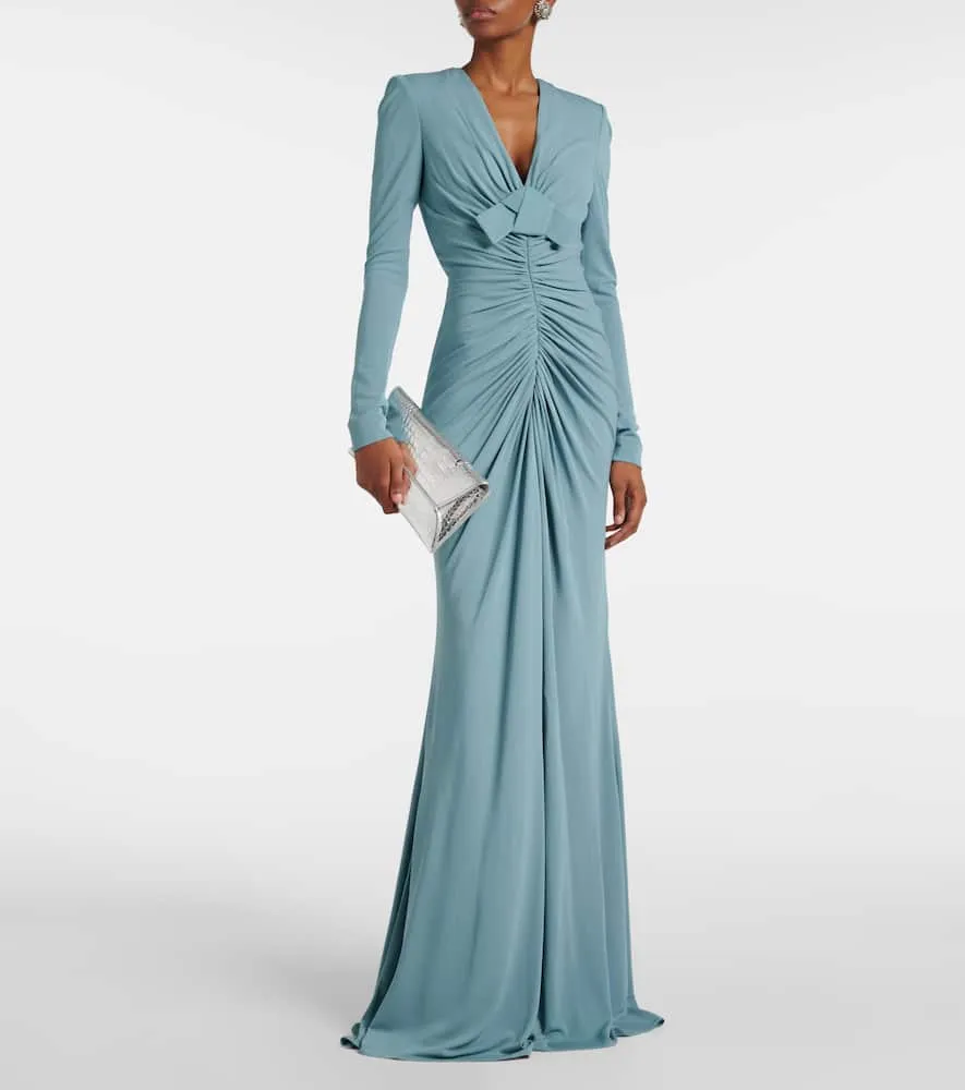 Elie Saab Bow-detail ruched jersey gown