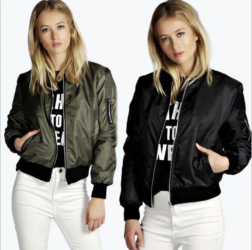 Europe Solid Colored Trendy Zipper Jacket Women Outerwear